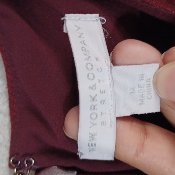 New York & Com Women Stretch Pencil Dress Herringbone Pattern 12 Red Burgundy. - Picture 11 of 13